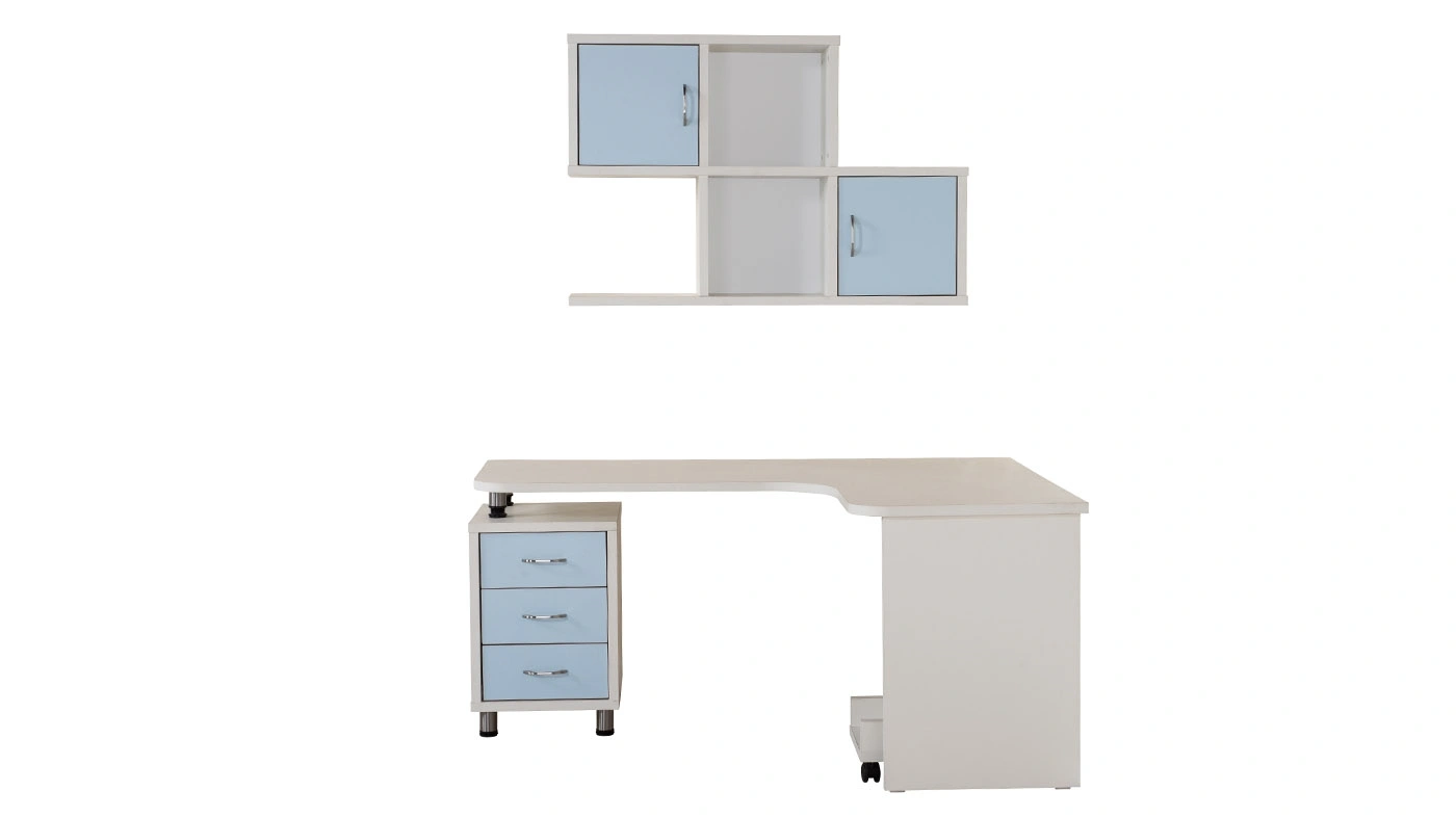 שולחן כתיבה פינתי לילדים ונוער עם מגירות וכוורת "זיו" | צבע לבן (לפינה ימנית)